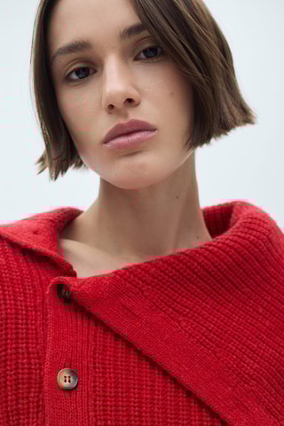 Pull-over boutons col cheminée - Rouge