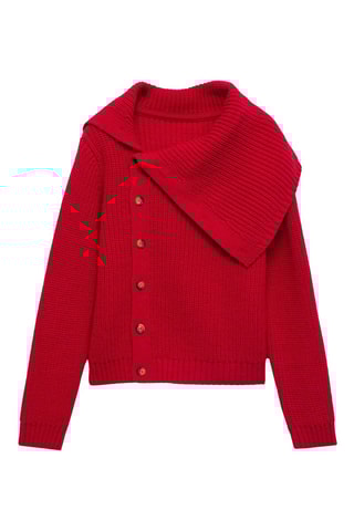 Pull-over boutons col cheminée - Rouge