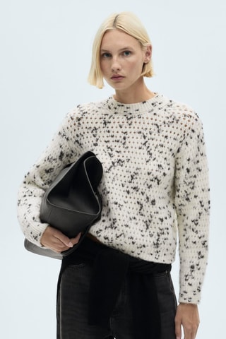 Pull-over chiné maille ajourée - Blanc cassé