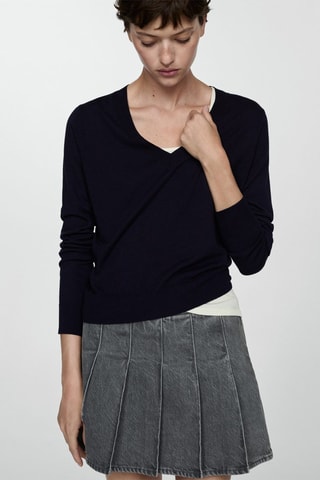 Pull-over maille fine col V - Bleu marine