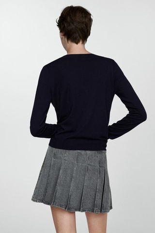 Pull-over maille fine col V - Bleu marine