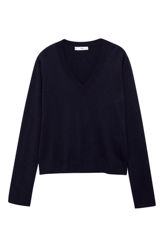 Pull-over maille fine col V - Bleu marine