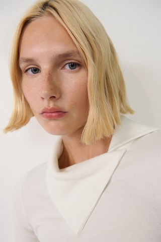 Pull-over maille col revers - Blanc