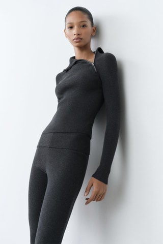 Pull-over maille côtelée col zippé - Gris