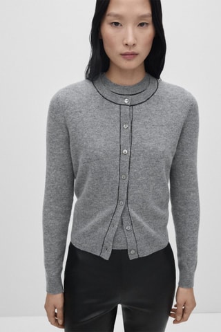 Cardigan 100 % laine coutures décoratives - Gris chiné