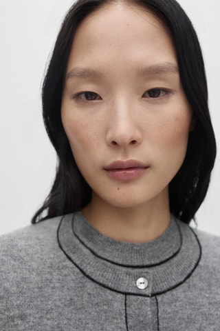 Cardigan 100 % laine coutures décoratives - Gris chiné