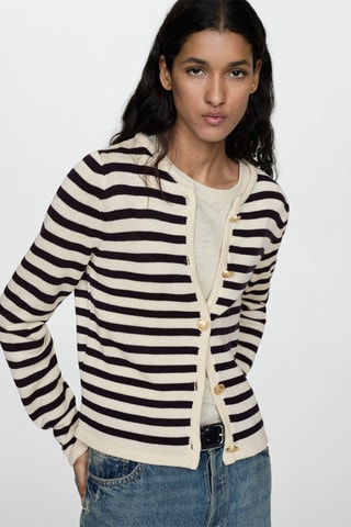 Cardigan maille boutons bijoux - Bleu marine