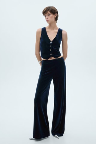 Gilet velours crop - Bleu nuit