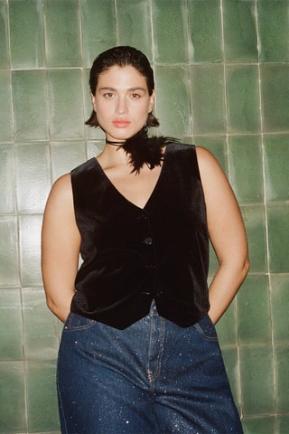 Gilet velours crop - Noir