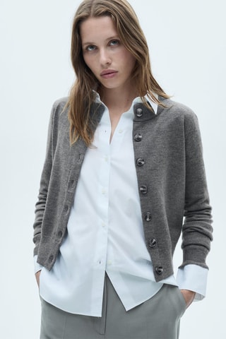 Cardigan col rond boutons - Gris foncé chiné