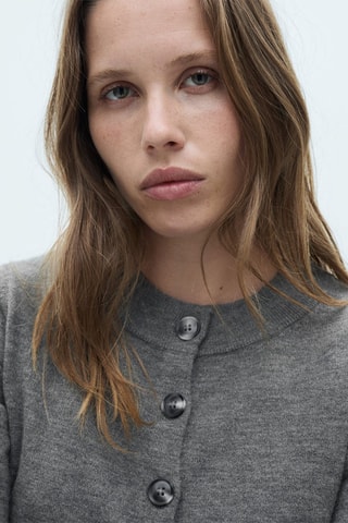 Cardigan col rond boutons - Gris foncé chiné