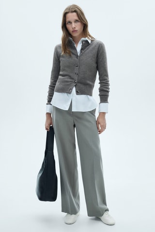 Cardigan col rond boutons - Gris foncé chiné