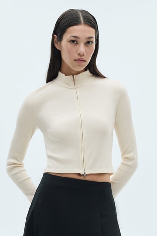 Cardigan col montant fermeture Éclair - Écru