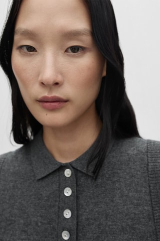 Gilet laine boutons - Gris foncé chiné