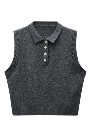 Gilet laine boutons - Gris foncé chiné