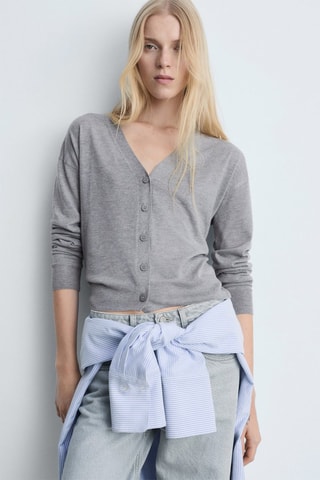 Cardigan maille boutons - Gris clair chiné