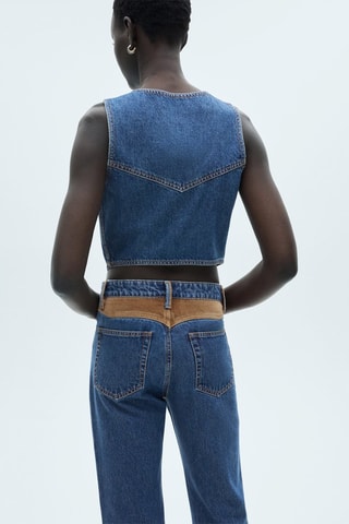 Gilet en jean détails contrastés - Bleu marine