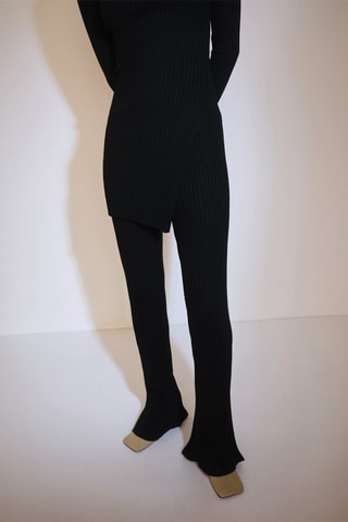 Pantalon évasé maille côtelée - Noir