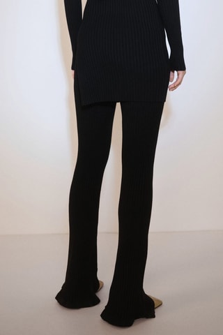 Pantalon évasé maille côtelée - Noir