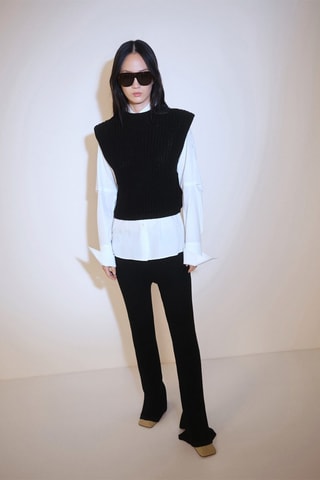 Pantalon évasé maille côtelée - Noir