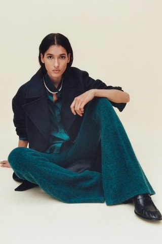 Pantalon évasé maille - Bleu pétrole