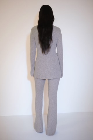 Pantalon évasé maille côtelée - Gris clair