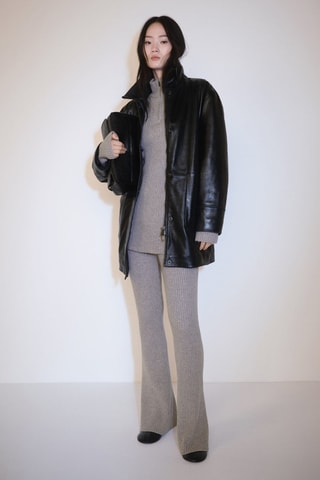 Pantalon évasé maille côtelée - Gris clair