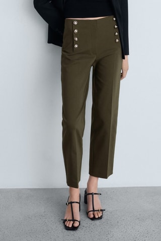 Pantalon droit boutons bijou - Kaki