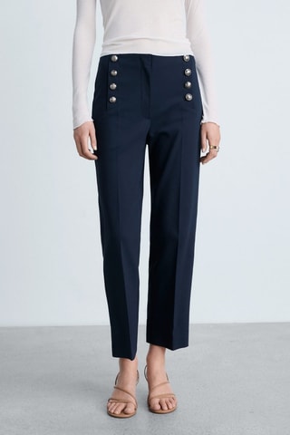 Pantalon droit boutons bijou - Bleu marine