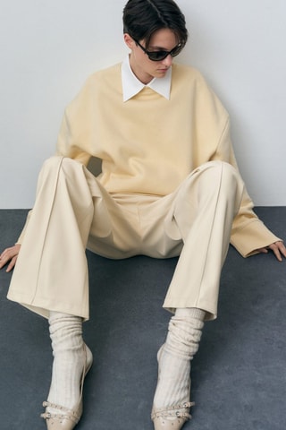 Pantalon wideleg simili-cuir - Ecru