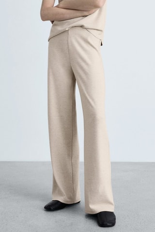 Pantalon wideleg maille fine - Beige