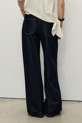 Pantalon en denim wideleg taille effilochée - Bleu