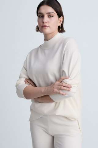 Pantalon wideleg maille fine - Ecru