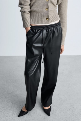 Pantalon taille élastique similicuir - Noir