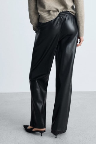 Pantalon taille élastique similicuir - Noir