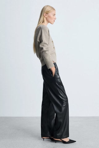 Pantalon taille élastique similicuir - Noir