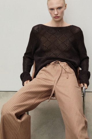 Jean wideleg rayures taille basse ceinture - Marron