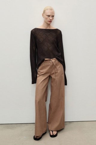 Jean wideleg rayures taille basse ceinture - Marron