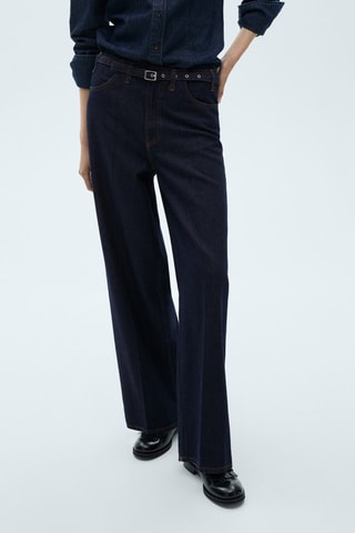 Jean wideleg rinse wash ceinture - Bleu