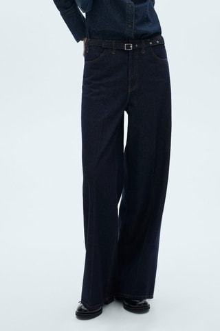 Jean wideleg rinse wash ceinture - Bleu