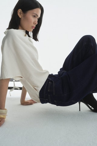 Jean droit taille haute rinse wash - Bleu