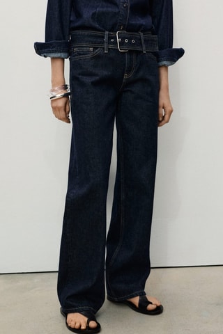 Jean droit taille basse ceinture - Bleu