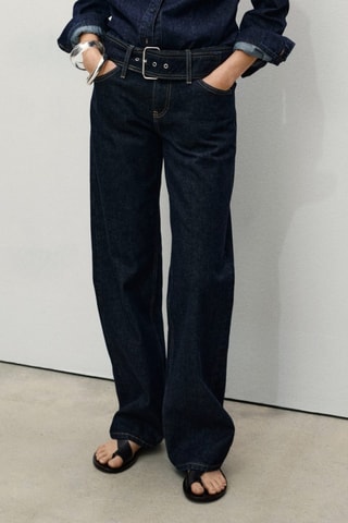 Jean droit taille basse ceinture - Bleu