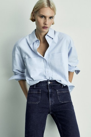 Jean flare crop poches - Bleu marine