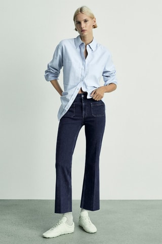 Jean flare crop poches - Bleu marine