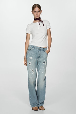 Jean droit déchirures décoratives - Bleu