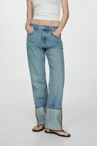 Jean droit bas à revers - Bleu