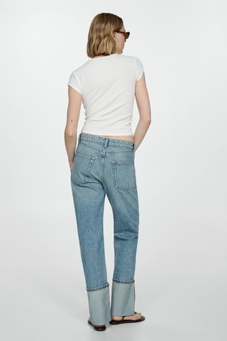 Jean droit bas à revers - Bleu