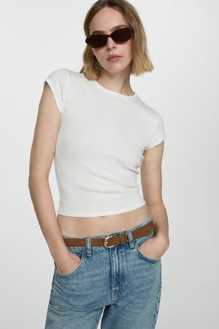 Jean droit bas à revers - Bleu