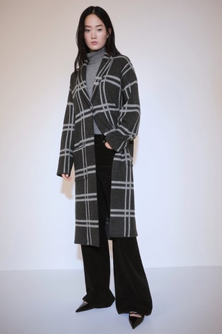 Manteau maille carreaux - Anthracite